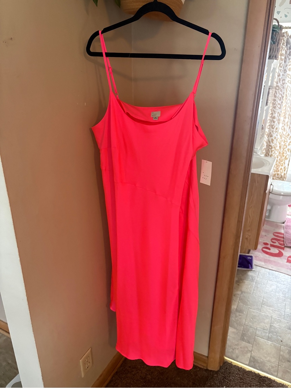 a new day Neon Pink Slip Midi Dress with Spaghetti Straps